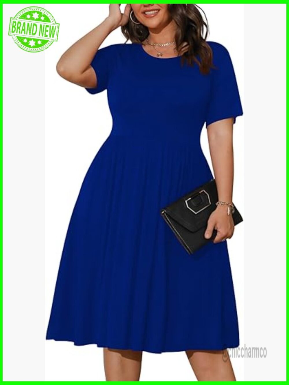 Plus Size Empire Waist Swing Dress with Pockets